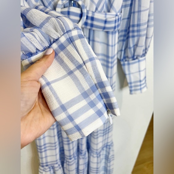 Bec + Bridge Alexa Blue White Gingham V Neck Belted Maxi Dress US 2 - Picture 12 of 14